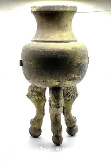 กระถาง ขาสิงห์ ทองเหลืองโบราณเก่าสะสม รูปที่ 7