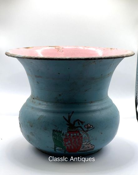 กระโถน เคลือบอีนาเมล ลายเครื่องตั้งจีน โบราณเก่าสะสม รูปที่ 9