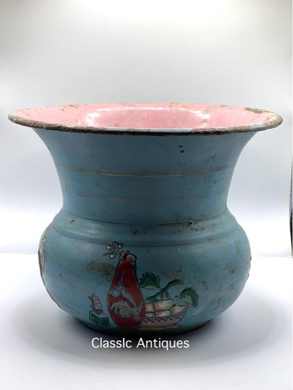 กระโถน เคลือบอีนาเมล ลายเครื่องตั้งจีน โบราณเก่าสะสม