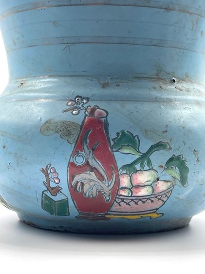 กระโถน เคลือบอีนาเมล ลายเครื่องตั้งจีน โบราณเก่าสะสม รูปที่ 8