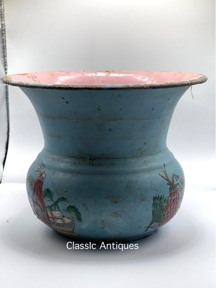 กระโถน เคลือบอีนาเมล ลายเครื่องตั้งจีน โบราณเก่าสะสม รูปที่ 14