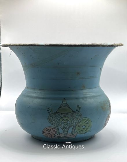 กระโถน เคลือบอีนาเมล ลายเครื่องตั้งจีน โบราณเก่าสะสม รูปที่ 3