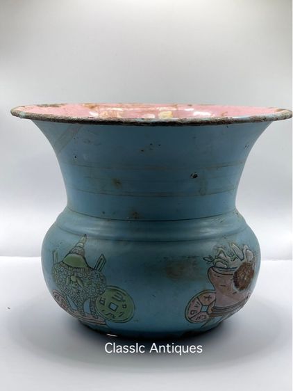 กระโถน เคลือบอีนาเมล ลายเครื่องตั้งจีน โบราณเก่าสะสม รูปที่ 13