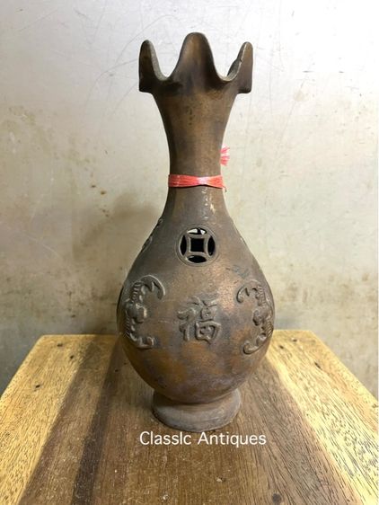 แจกัน ค้างคาวจีน คาบเหรียญ ทองเหลืองสะสมA21 รูปที่ 8