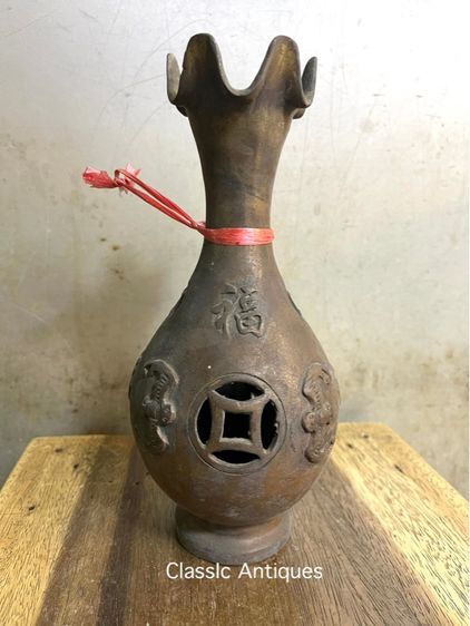 แจกัน ค้างคาวจีน คาบเหรียญ ทองเหลืองสะสมA21 รูปที่ 7