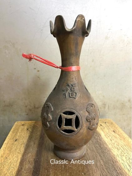 แจกัน ค้างคาวจีน คาบเหรียญ ทองเหลืองสะสมA21 รูปที่ 9