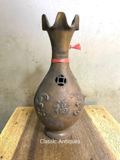 แจกัน ค้างคาวจีน คาบเหรียญ ทองเหลืองสะสมA21 รูปที่ 6