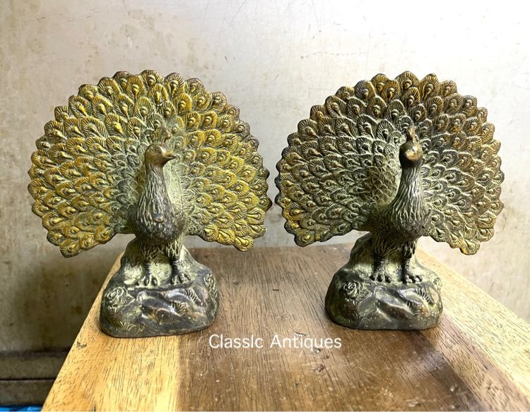 นกยูง รำแพน คู่เล็ก ทองเหลืองสะสม