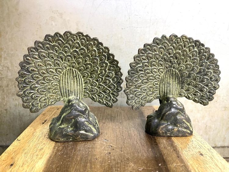 นกยูง รำแพน คู่เล็ก ทองเหลืองสะสม รูปที่ 5