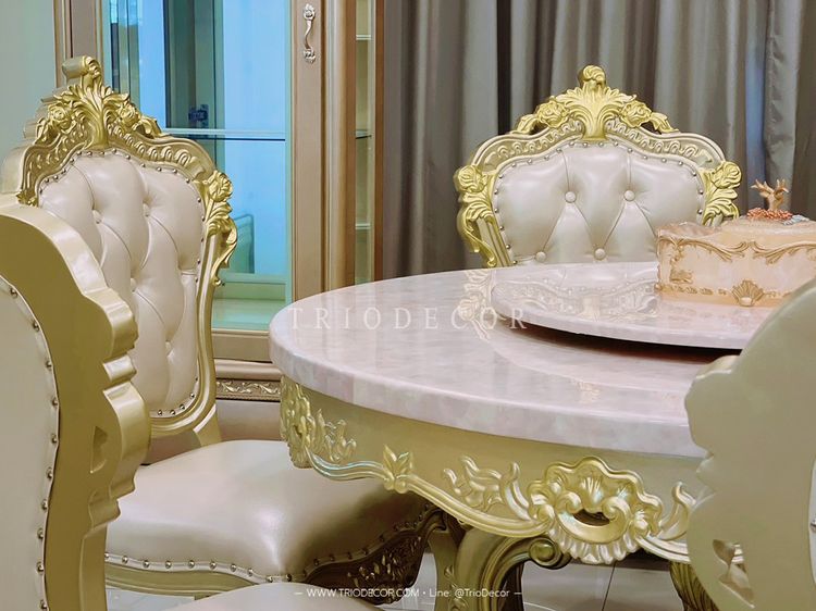 MENDOZA-I CLASSIC DINING SET ชุดโต๊ะอาหารกลม สไตล์หลุยส์ 6ที่นั่ง สีทองเชมเปญ 130ซม รุ่น เม็นโดซ่า-1 รูปที่ 13