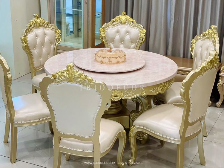 MENDOZA-I CLASSIC DINING SET ชุดโต๊ะอาหารกลม สไตล์หลุยส์ 6ที่นั่ง สีทองเชมเปญ 130ซม รุ่น เม็นโดซ่า-1 รูปที่ 15