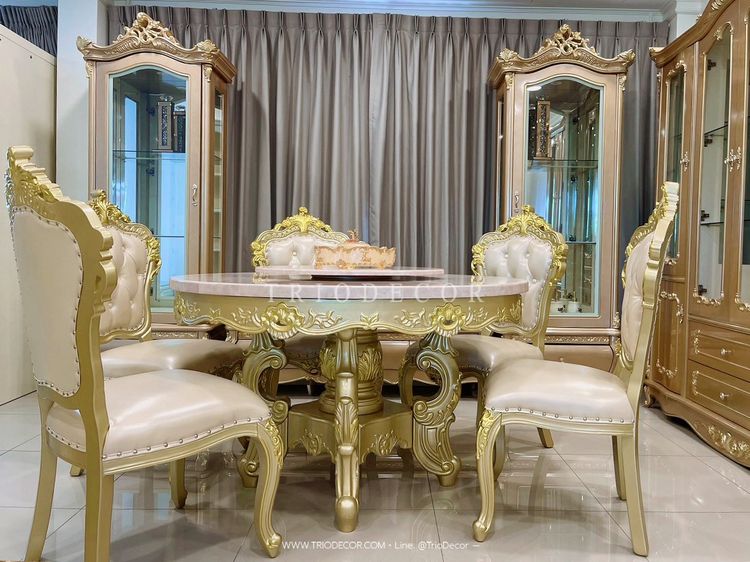 MENDOZA-I CLASSIC DINING SET ชุดโต๊ะอาหารกลม สไตล์หลุยส์ 6ที่นั่ง สีทองเชมเปญ 130ซม รุ่น เม็นโดซ่า-1 รูปที่ 12