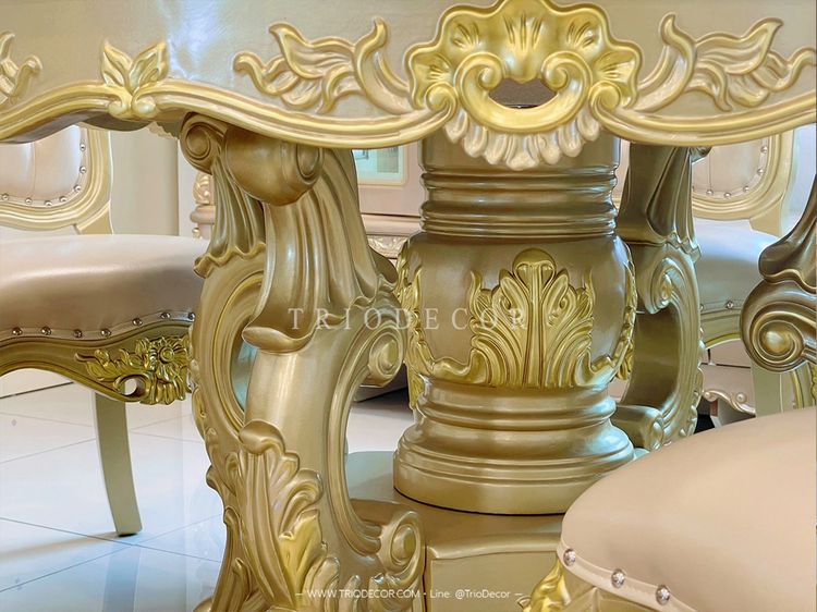 MENDOZA-I CLASSIC DINING SET ชุดโต๊ะอาหารกลม สไตล์หลุยส์ 6ที่นั่ง สีทองเชมเปญ 130ซม รุ่น เม็นโดซ่า-1 รูปที่ 16