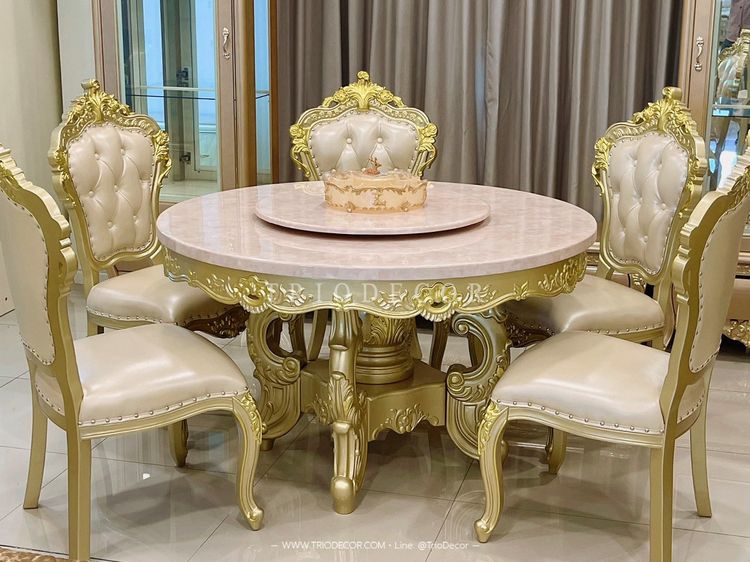 MENDOZA-I CLASSIC DINING SET ชุดโต๊ะอาหารกลม สไตล์หลุยส์ 6ที่นั่ง สีทองเชมเปญ 130ซม รุ่น เม็นโดซ่า-1 รูปที่ 11