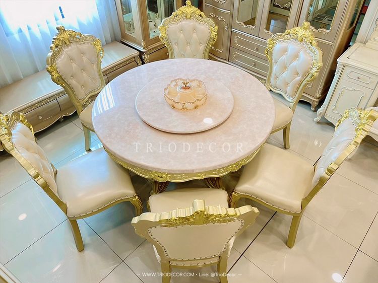 MENDOZA-I CLASSIC DINING SET ชุดโต๊ะอาหารกลม สไตล์หลุยส์ 6ที่นั่ง สีทองเชมเปญ 130ซม รุ่น เม็นโดซ่า-1 รูปที่ 8