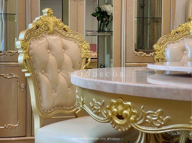 MENDOZA-I CLASSIC DINING SET ชุดโต๊ะอาหารกลม สไตล์หลุยส์ 6ที่นั่ง สีทองเชมเปญ 130ซม รุ่น เม็นโดซ่า-1 รูปที่ 5