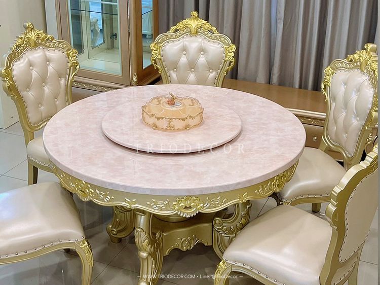 MENDOZA-I CLASSIC DINING SET ชุดโต๊ะอาหารกลม สไตล์หลุยส์ 6ที่นั่ง สีทองเชมเปญ 130ซม รุ่น เม็นโดซ่า-1 รูปที่ 10