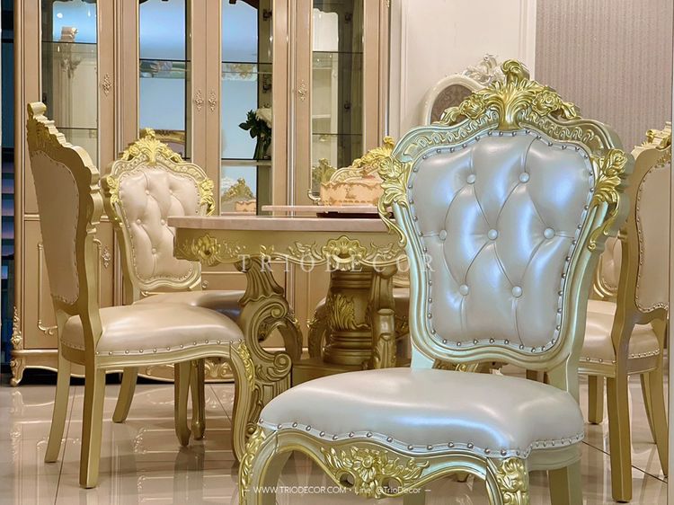 MENDOZA-I CLASSIC DINING SET ชุดโต๊ะอาหารกลม สไตล์หลุยส์ 6ที่นั่ง สีทองเชมเปญ 130ซม รุ่น เม็นโดซ่า-1 รูปที่ 3