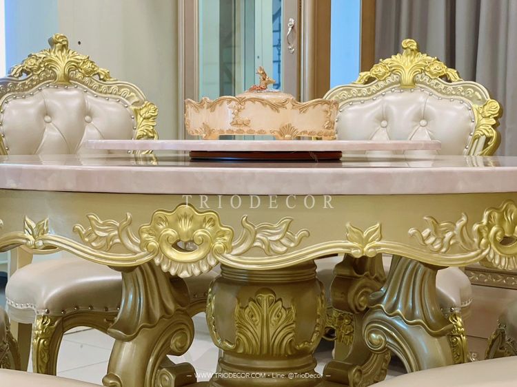 MENDOZA-I CLASSIC DINING SET ชุดโต๊ะอาหารกลม สไตล์หลุยส์ 6ที่นั่ง สีทองเชมเปญ 130ซม รุ่น เม็นโดซ่า-1 รูปที่ 14