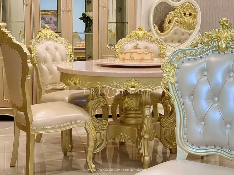 MENDOZA-I CLASSIC DINING SET ชุดโต๊ะอาหารกลม สไตล์หลุยส์ 6ที่นั่ง สีทองเชมเปญ 130ซม รุ่น เม็นโดซ่า-1 รูปที่ 4
