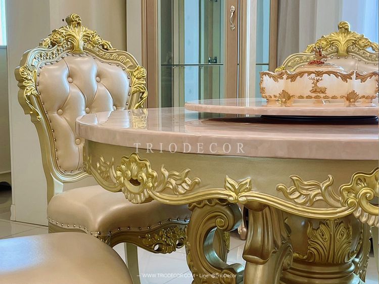 MENDOZA-I CLASSIC DINING SET ชุดโต๊ะอาหารกลม สไตล์หลุยส์ 6ที่นั่ง สีทองเชมเปญ 130ซม รุ่น เม็นโดซ่า-1 รูปที่ 2
