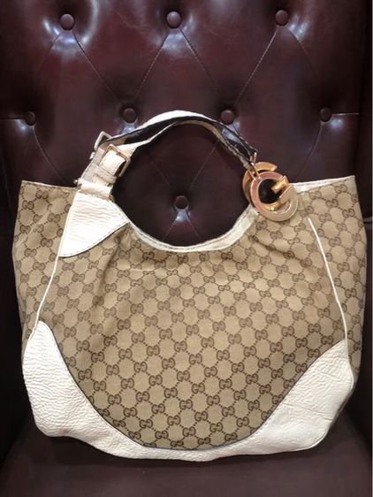 Gucci Brown GG Canvas Charlotte Shoulder Bag กระเป๋าคาดไหล่สีขาวเบจ รับประกันของแท้ ไม่แท้ยินดีคืนเงิน