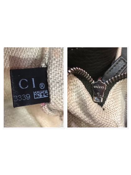 กุชชี่ กระเป๋าสะพายข้าง Gucci GG canvas สีน้ำตาลดำ x หนังสีเบจ แต่งโลหะสีเงิน tote 229852 รับประกันของแท้  รูปที่ 7