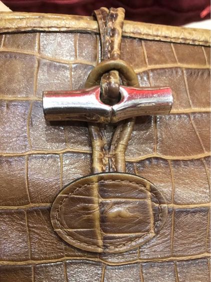 กระเป๋าหนัง Longchamp Tan Brown Roseau Croc Embossed Leather Toggle Top Handle Shopper รับประกันของแท้  รูปที่ 3