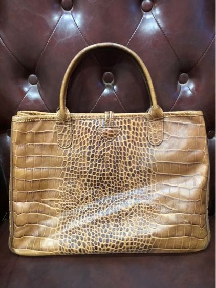 กระเป๋าหนัง Longchamp Tan Brown Roseau Croc Embossed Leather Toggle Top Handle Shopper รับประกันของแท้  รูปที่ 2
