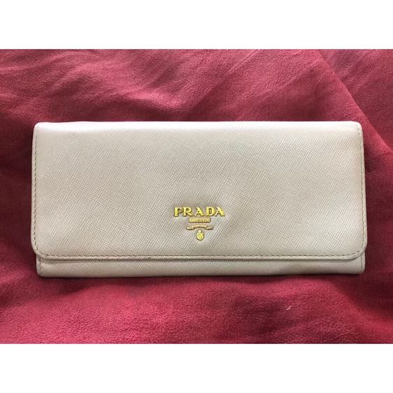 อื่นๆ Prada Beige Saffiano Lux Leather Flap กระเป๋าสตางค์ยาวคอนติเนนตัล รับประกันของแท้