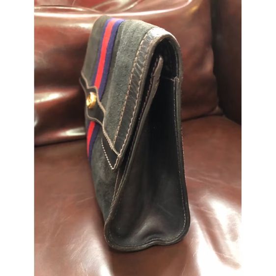 กระเป๋าคลัทช์ GUCCI SHERRY LINE VINTAGE SUEDE NAVY NAVY UNISEX รับประกันของแท้ รูปที่ 6