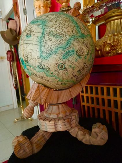 USA.ชุดลูกโลกไม้เก่าโบราณสภาพเยี่ยมขนาดใหญ่จากอเมริกา