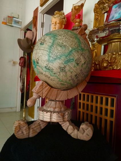 USA.ชุดลูกโลกไม้เก่าโบราณสภาพเยี่ยมขนาดใหญ่จากอเมริกา รูปที่ 4