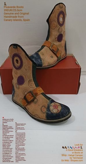 รองเท้าบูท หลากสี UK 6 | EU 39 1/3 | US 7.5 อื่นๆ Pisaverde, Women's Boots 39EU(25.0cm) Original Handmade from Canary Islands, Spain ของแท้ มือ 2 สภาพเยี่ยม, รองเท้า Pisaverde หนังแท้ สวยมาก
