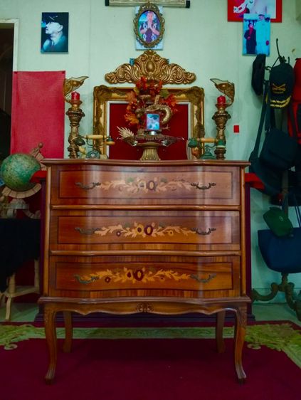 ฝรั่งเศส..ตู้ไม้ 3 ลิ้นชักงานอินเลสุดงามสภาพเยี่ยมจากฝรั่งเศส