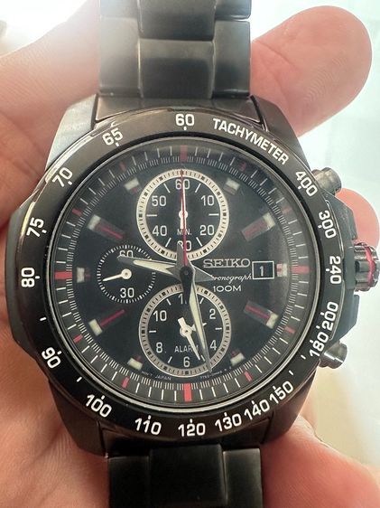 ดำ นาฬิกา SEIKO Chronograph Tachymeter 7T62 มือสอง 