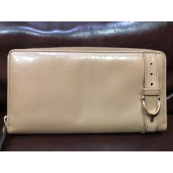 หนังแท้ อื่นๆ Auth used GUCCI purse กระเป๋าสตางค์หนังใบยาว micro Guccissima k02858 ลงยาสีเบจ ของแท้ 