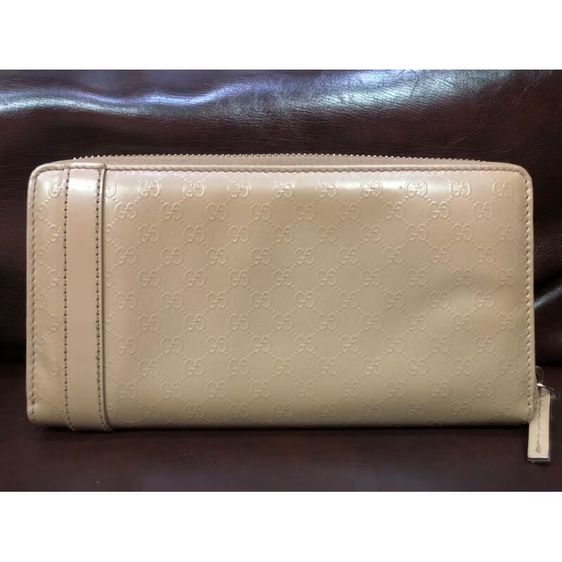 Auth used GUCCI purse กระเป๋าสตางค์หนังใบยาว micro Guccissima k02858 ลงยาสีเบจ ของแท้  รูปที่ 2