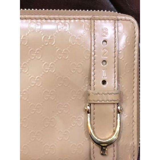 Auth used GUCCI purse กระเป๋าสตางค์หนังใบยาว micro Guccissima k02858 ลงยาสีเบจ ของแท้  รูปที่ 8