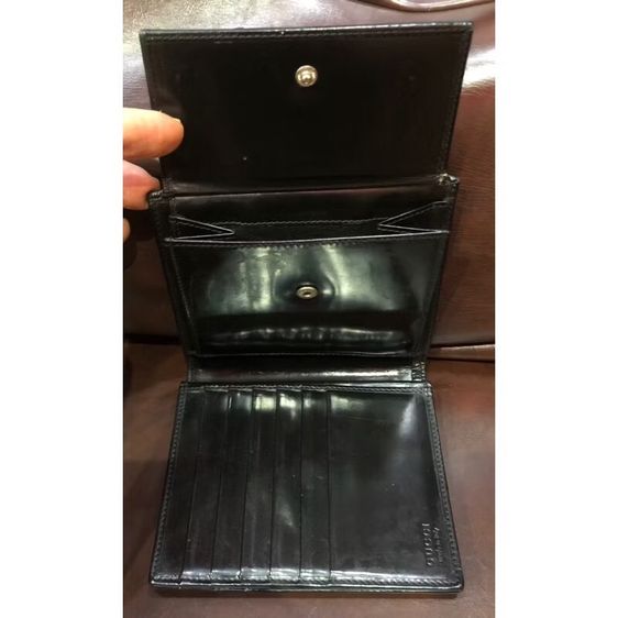 กระเป๋าสตางค์ใบสั้นGUCCI Wallet Leather สีดำ Auth 50289 รับประกันแท้  รูปที่ 5