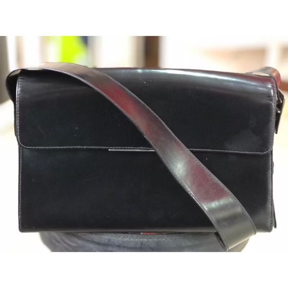 Yves Saint Laurent Rive Gauche กระเป๋าสะพายหนังสิทธิบัตรสีดำ งานวินเทจ ของแท้