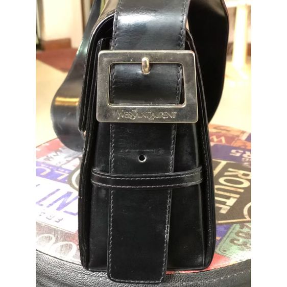 Yves Saint Laurent Rive Gauche กระเป๋าสะพายหนังสิทธิบัตรสีดำ งานวินเทจ ของแท้ รูปที่ 3