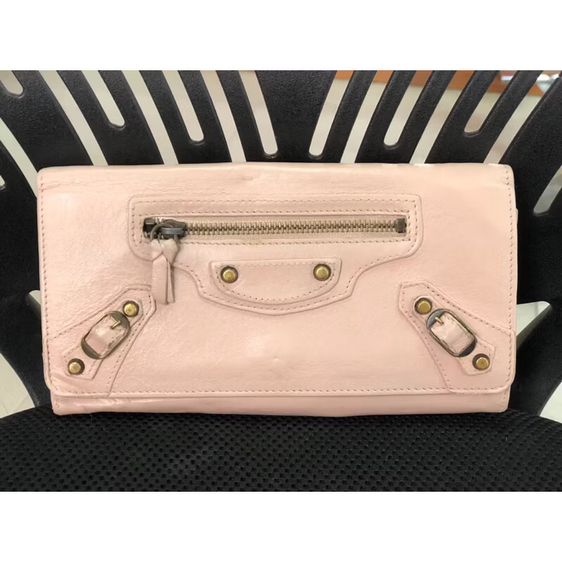 บาเลนเซียก้า Balenciaga สีชมพู Leather Classic Metallic Edge กระเป๋าสตางค์คอนติเนนตัล ของแท้ 