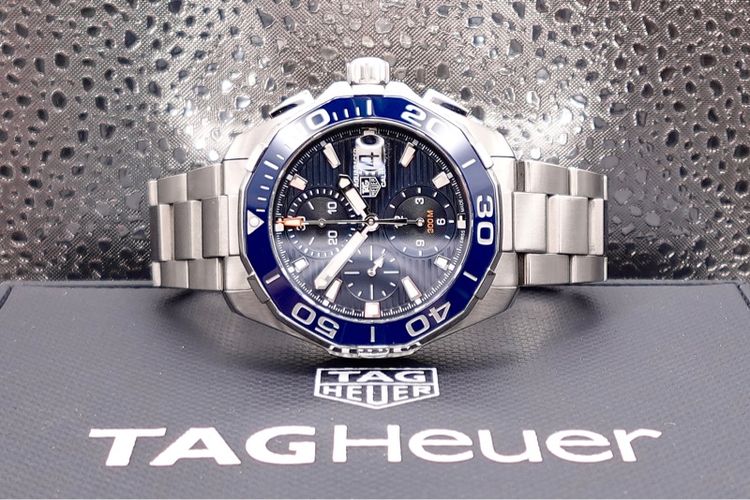 น้ำเงิน Tag Heuer Aquaracer Cal 16 Automatic Chronograph 43 mm Full Set 