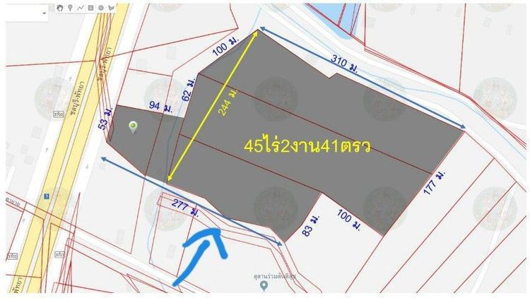 ขายที่ดิน ศรีราชา 45 ไร่ 2 งาน 40 ตรว. ติดถนนมอเตอร์เวย์-ศรีราชา ช่วงอ่างเก็บน้ำบางพระ
