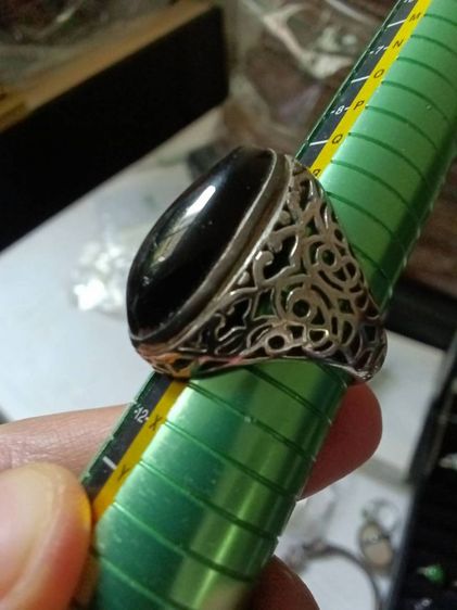 แหวนเงิน หัวนิล วงใหญ่ ลายฉลุ ทำวงเดียว ใส่เต็มนิ้ว รูปที่ 14