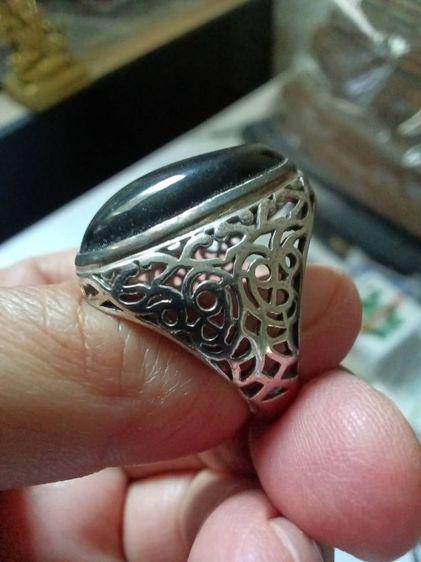 แหวนเงิน หัวนิล วงใหญ่ ลายฉลุ ทำวงเดียว ใส่เต็มนิ้ว รูปที่ 9