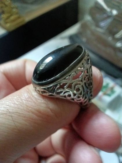 แหวนเงิน หัวนิล วงใหญ่ ลายฉลุ ทำวงเดียว ใส่เต็มนิ้ว รูปที่ 7
