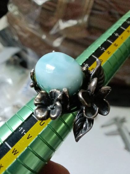 แหวนเงินประดับหินลาริม่า หรือเรียกหินพบรัก หินปลาโลมา อูมสวยงามมาก รูปที่ 11