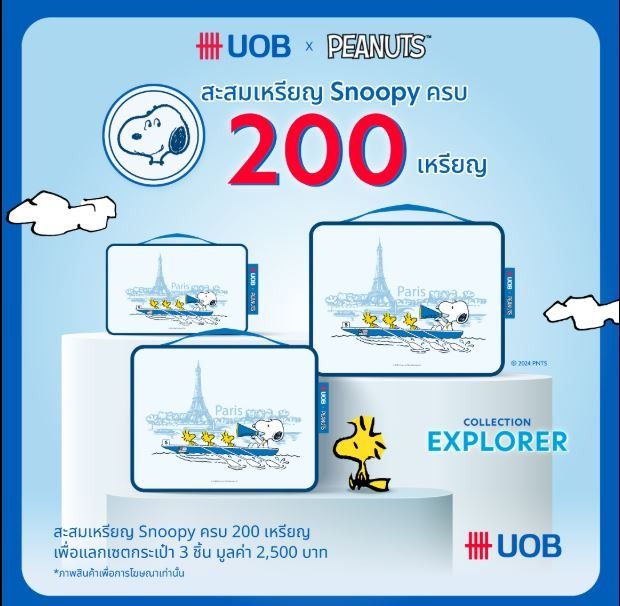 เซตกระเป๋า 3 ขนาด ลาย SNOOPY PEANUTS BY UOB อเนกประสงค์ สำหรับเดินทาง ใส่ของไม่หนักมาก รูปที่ 3